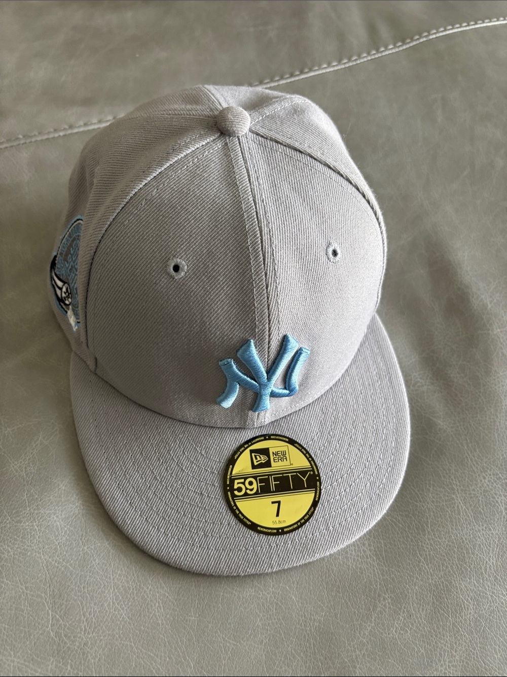 New Era Kids Gray Cap with Light Blue NY Emblem